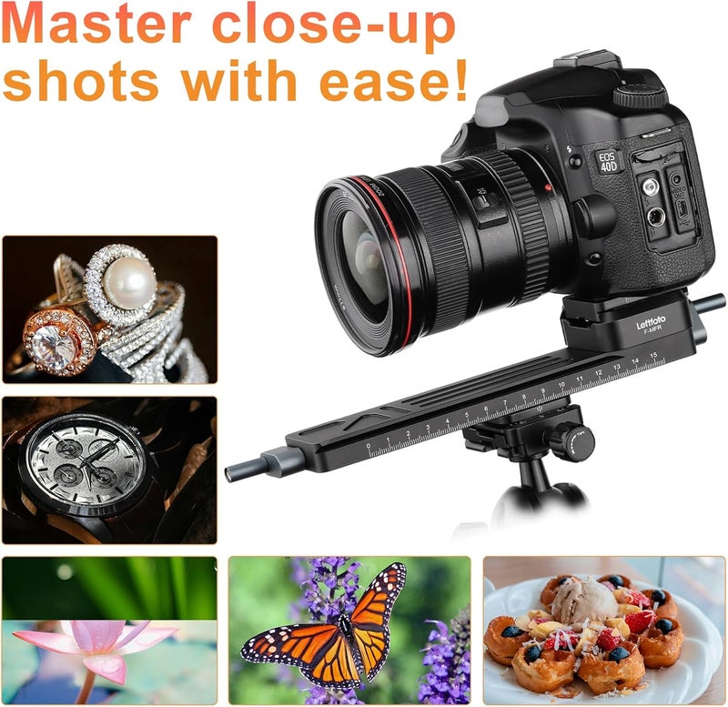 Leftfoto Precise Stable Geared Macro Focusing Rail Slider,Bidirectional Adjustment for Close-up Shooting Macro Photography with Arca-Swiss Dovetail Quick Release Plate - Image 2